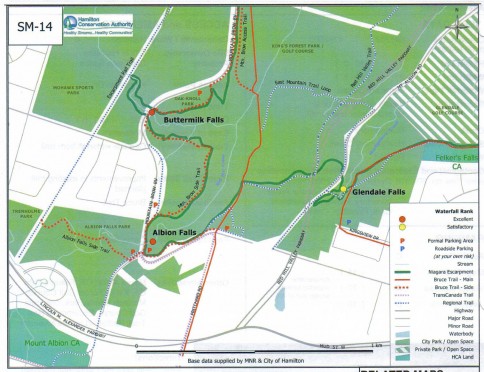 Map featuring Upper Glendale Falls (referred to as Glendale Falls on the map).