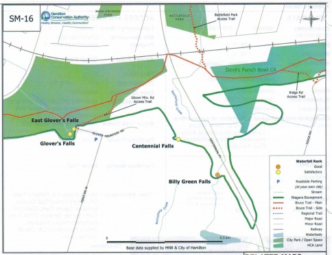 A map depicting Glover Falls.